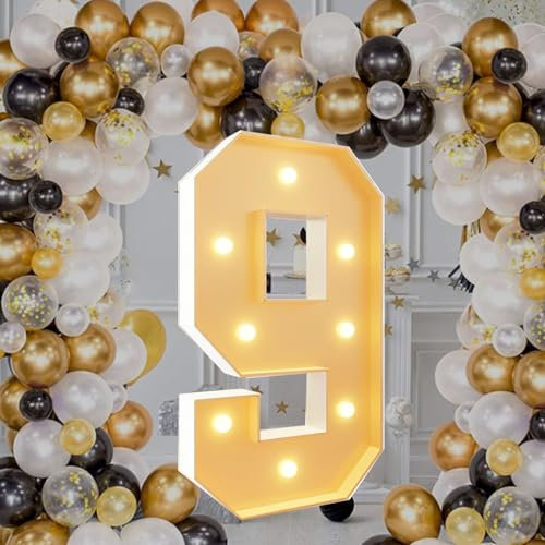4Ft Marquee Light Up Numbers 9 for 9th Birthdays Party Decoration Large Light Up Large Block Mosaic Numbers Pre-cut Foam Board Set for Weddings Baby Anniversaries Decor