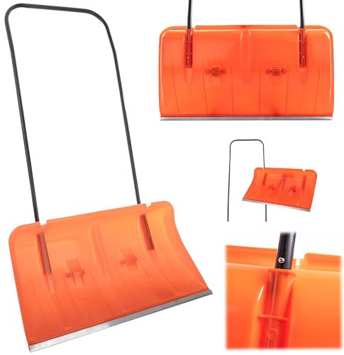 KADAX Schneeschieber mit Alu-Profilkante, breite Schneeschaufel mit Rädern, Schaufel mit Metallgriff, Schneeschippe mit Kunststoff-Blatt, Schneeräumer (Orange 3)