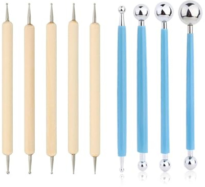 Balle Stylet Dotting Tools,9 Pièces Outils De Modelage De Balle en Métal Dotting Pen Nail Art Dotting Tools Outils de pointillage avec Argile polymère pour Nail Art DIY Rock Peinture
