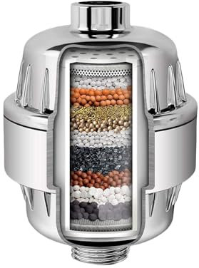 BRAVECOW 15 Stage Shower Filter with Vitamin C for Hard Water Water Filter Showerhead Filters 2 Cartridges Included,Water Softener Replaceable Multi-Stage Filter Remove Chlorine Fluoride Heavy Metal