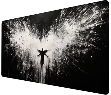 Tapis de souris de jeu rapide xxl - (Noir) - (1000x500x3mm) - (Ange) -Tapis de Souris à Bords Cousus, Base en Caoutchouc Antidérapante Imperméable, Pour Ordinateur, PC et Ordinateur Portable U-1-Z