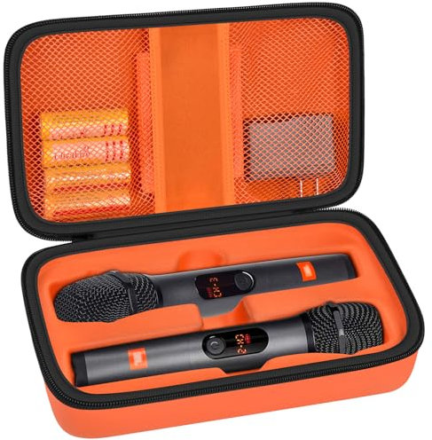 Kabelloses Mikrofongehäuse Kompatibel mit JBL Wireless Two Mikrofon System, Handheld Dual Mic Reisetasche zum Singen oder Karaoke für Empfänger, Adapter, AA Batterien-Schwarz (Nur Box) (orange)