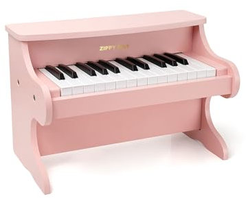 ZIPPY MAT Tastiera per pianoforte per bambini, 25 tasti, pianoforte digitale per bambini, mini strumento di apprendimento musicale, pianoforte in legno per bambini e bambine (Rosa)