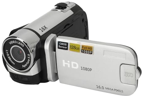 Videokamera-Camcorder, 1080P 16 MP DV-Kamera, Silber | Vlogging-Kamera-Recorder, 2,4 Zoll Drehbar, 16-fach-Zoom-Digital, Für Teenager, Studenten, Jungen und Mädchen