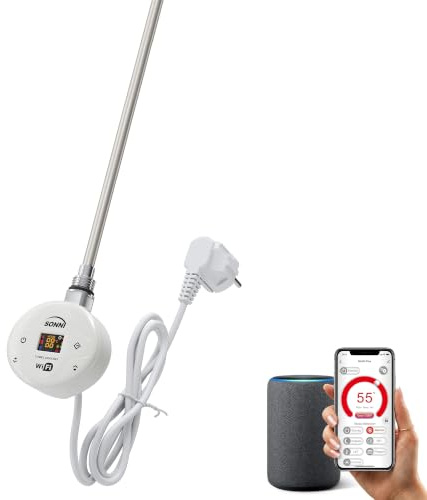 SONNI Smart WIFI Barra riscaldante elettrica 600W Bianco con termostato Barra di controllo della temperatura intelligente per radiatore bagno Controllo APP