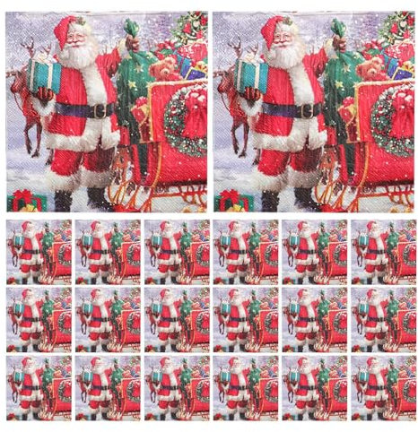 Dtaigou Papierservietten Weihnachten Papierservietten Bedruckte Papierservietten Quadratische Gastservietten 2-lagig Dekorative Servietten für Dinner Urlaub