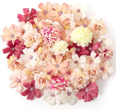 Xialvyu 45 Stück Kunstblumen Blumenköpfe, 9 Stile Künstliche Blumen | Mini Seidenblumen 4-4.5 cm, Mini Fake Blumen Deko, Stoffblumen Kunstblüten für DIY Hochzeit Scrapbooking Heimdekoration