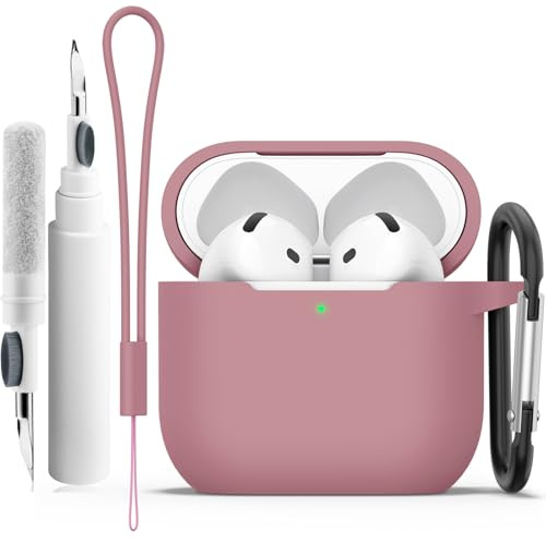 AK Schutzhülle für AirPods 4 Hülle, Tolles Vorteilspaket mit Reinigungsstift Karabiner und Handschlaufe, Weiche Silikon Cases, Effektiver Stoß Kratzschutz, Sichtbare Front LED für Apple AirPods 4