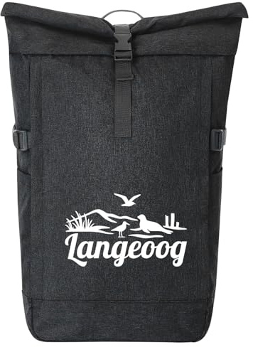 Huuraa Kurierrucksack Langeoog Strandmotiv 30-44 Liter Black Melange Fairtrade Rolltop Rucksack Geschenkidee