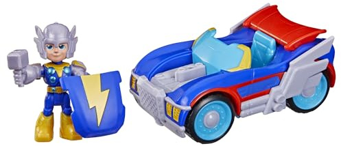 Marvel Iron Man et Ses Amis Extraordinaires, Figurine Thor de 7,5 cm et véhicule Foudremobile, Jouets de Super-héros, dès 3 Ans