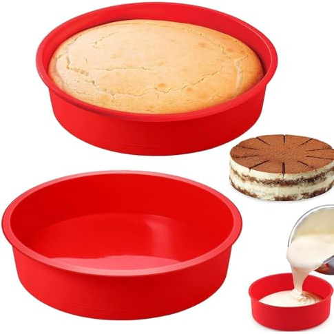 Dxdl 2pcs 8 Inch Silicone Cake Tins for Baking, 20cm Reusable Round Cake Baking Tray, Non-Stick Silicone Cake Moulds for Air Fryer, Multi-Function Cake Tins for Baking Layer Cakes, Sponges Cakes