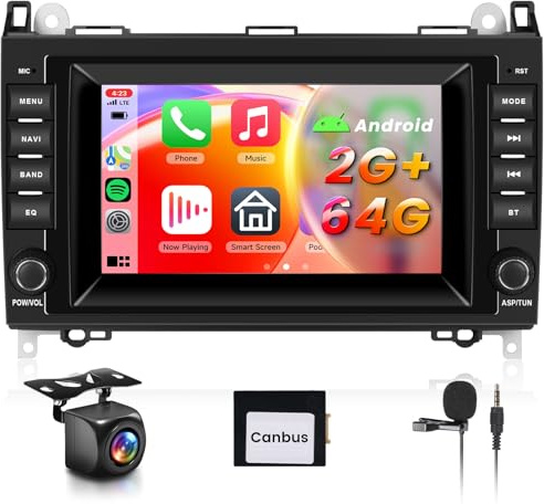 【2+64G】 Hodozzy Carplay Autoradio für Mercedes Benz B200 W169 W245 Viano,7 Zoll Bildschirm mit Android Auto/DSP/WiFi/GPS/RDS/FM/Bluetooth/USB