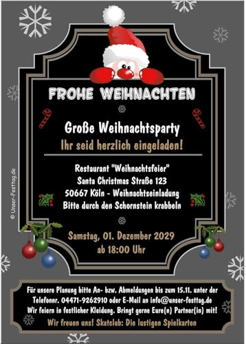 Einladung zu Weihnachten Einladungskarten Party Fest Weihnachtsfeier Xmas | Nikolausfeier, Wichteln, Firmen, Vereine, als digitale Datei (JPG) oder gedruckt auf stabilen Karton