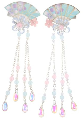 VALICLUD Lot De 2 Pince À Cheveux À Pompon Japonaise En Forme D'Éventail Épingle À Cheveux Fleur Japonaise Accessoires Japonais Et Chinois Pour Chignon Tresse Mariage Cosplay Hanfu