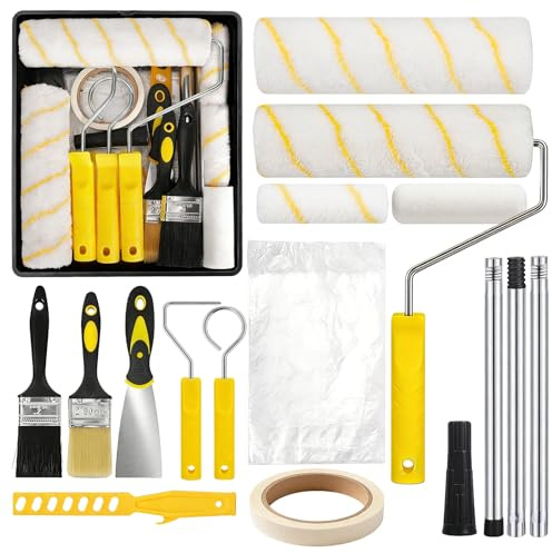 20 Pièces Rouleau Kit, Set De Rouleaux De Peinture, Kit Peinture Mur, Rouleaux Et Plateaux De Peinture, Set De Rouleaux De Peinture Avec Rallonge Pour Peindre Et Rénover Les Murs
