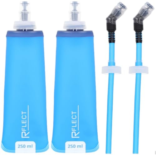 R-FLECT - Lot de 2 Gourdes Souples Multisport 250 ml avec 2 Pailles - Flasques Hydratation Running, Trail, Randonnée,