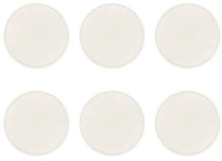 6Pcs Leather Drink Coaster Set, White Round PU Leather Coasters for Drinks, Modern Cup Coasters & Drink Coasters for Tabletop Protection, Heat Resistant Beer Mats Kinds of Mugs and Cups