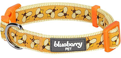 Blueberry Pet Statement Fleißige Bienchen Designer Hundehalsband, Hals 37cm-50cm, M, Verstellbare Halsbänder für Hunde