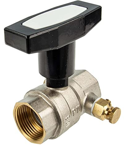 tecuro Kugelhahn beidseitig Innengewinde Rp 1 1/2 Zoll (DN 40) mit Entleerung nachziehbare Stopfbuchse, Alu-T-Griff Messing vernickelt 37411