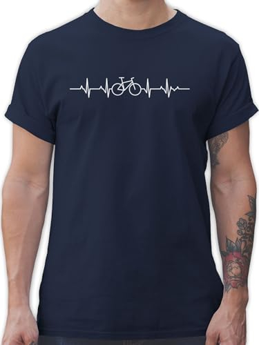 T-Shirt Herren - Fahrzeuge - Herzschlag Fahrrad I Rad Geschenke Mountainbiker Geschenk I Fahrradfahrer I - L - Navy Blau - fahrradshirt männertagsgeschenke MTB Shirts Radfahren Tshirt Fahrzeug Bike
