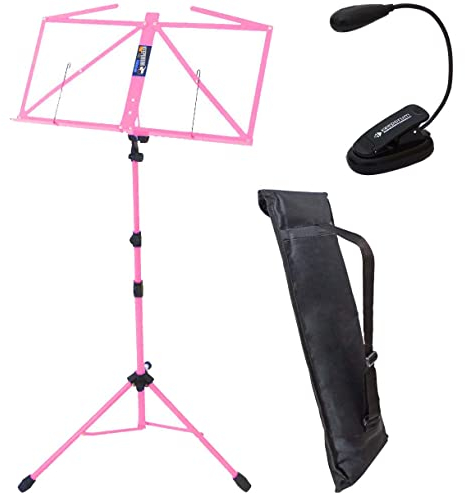keepdrum MUS3 PK Notenpult Notenstaender Pink mit Tasche + Notenpult-Leuchte