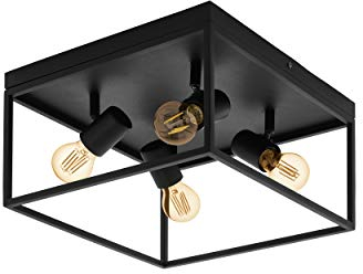 EGLO Deckenlampe Silentina, 4 flammige Deckenleuchte, Industrial aus Stahl, Wohnzimmerlampe in Schwarz, Küchenlampe, Flurlampe Decke mit E27 Fassung