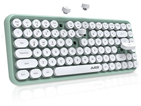 FELiCON 308i Kabellose Retro Tastatur, Bluetooth Silent Cute Computer Tastatur mit Runder Punk Tastenkappe, Matte Textur Kompakte 84 Keys, QWERTY, Typewriter Design für PC, Laptop, Mac-Grün
