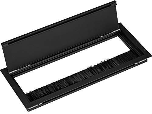 Gedotec Cable passage black matt | Cable outlet square 320 x 100 mm | ECO | Aluminium cable box | Desk outlet with brush seal | 1 piece - cable guide for inleting