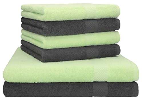 Betz 6er Handtuch Set Palermo 2 Stück Duschtücher 70x140 cm 4 Stück Handtücher 50x100 cm Liegetuch Saunatuch - anthrazit - grün
