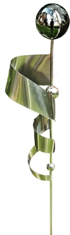 Jürgen Bocker Garten-Ambiente Gartenstecker Skulptur Kari 120 cm aus Edelstahl matt gebürstet mit obere Kugel Edelstahl Schwarz poliert