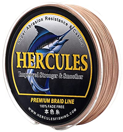 HERCULES Farbechte Geflochtene Angelschnur, 2000m PE Geflochtene Schnüre, 8 Stränge Multifile Angelschnur, 80lb Test für Salzwasser und Süßwasser, Braun, 80lb, 2000m