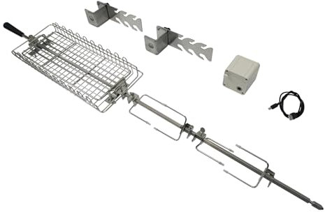 Delux Stainless Steel Rotisserie Basket Kit Universal Replacement 5078N Quick Install Spit Grill Outdoor Camping BBQ Three Heights Adjustable Length Cooking Tool Roaster Fish Accessories Chicken Fork