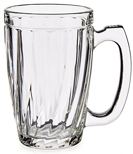 Rammento Set of 6 340ml Beer Glasses with Handle, Clear | 12cm Tall Half-Pint Glass Drinking Glasses | 8cm Wide Tumbler Glass Cups, Tea/Coffee Mugs | Glassware Set for Home Bar, Cocktail Accessories