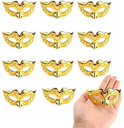 Quligeta Mini-Maskenmasken, Partydekorationen, Mardi Gras, kleine venezianische geschnitzte Maske, Dekoration, 24 Stück (goldene Schnitzerei)