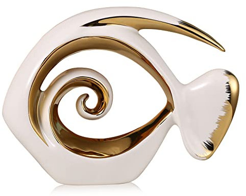 Weißgold-Keramik-Fisch-Figuren – Küstendekoration, moderne Ozean-Mittelstücke für Wohnzimmer, Esszimmer, Badezimmer, Büro, Couchtisch, Strandhaus, nautisch, Meer, Eingang, Regaldisplay