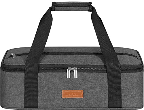 PFFVRP Insulated Casserole Carrier for Hot or Cold Food, Reusable Insulated Food Carrier for Potluck Parties, Picnic, Cookouts, Fits 11 x 15 or 9 x 13 Lasagna Pan, Casserole Dish, Baking Dish（Gray）