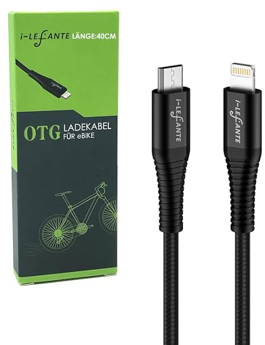 i-LEFANTE eBike Ladekabel für Bosch Intuvia, Kiox, Nyon (alt) | OTG Datenkabel | Micro USB zu iOS | 40 cm für eBike Display