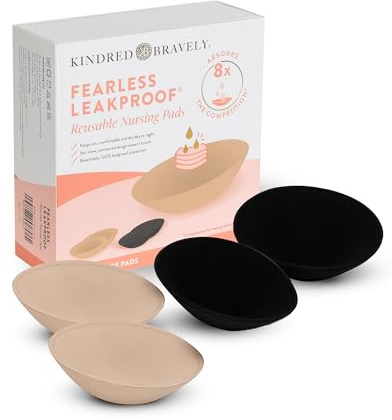 Kindred Bravely Fearless Reusable Nursing Breast Pads, Ultra Absorbent, Leakproof, Washable (4 Pack, Beige/Black)