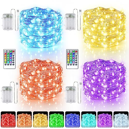 StarryEver Bunt LED Lichterkette Innen Batterie & USB, 16 Farben 4 Modi Farbwechsel Lichterkette mit Fernbedienung Timer, 5M 50 LED LED Lichterkette Batteriebetrieben für Schlafzimmer Party 4er Pack