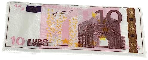 CUCUBA 10 Servietten, 2-lagig, 34 x 33 cm, blau, für Geburtstag, Thema Banknote, 10 Euro