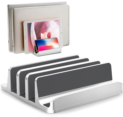 FLEVO Vertical Laptop Stand Holder - 3 Slot Adjustable Dock, Space-Saving Laptop Holder for Computer, Tablet, Phone