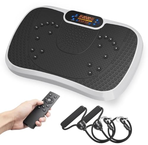 Dripex Vibrationsplatte, 3D Trainingsgerät mit 99 Vibrationsstufen, 5 Trainingsprogramme, Bluetooth Lautsprecher, Trainingsbänder
