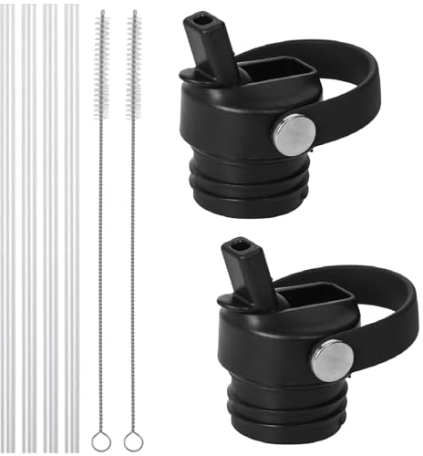CATELL 2 Stück Strohhalm-Deckel für HydroFlask Standard Mund kompatibel Hydroflask Strohhalm Deckel Wasserflasche Deckel Ersatz Bonus 4 Strohhalme und 2 Strohhalm Bürsten für Sport Caps Wasserflasche