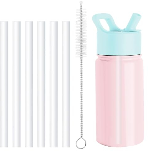 Bubrike Reusable Replacement Straws Compatible with Simple Modern Kids Water Bottle 14oz with Straw Lid-Straws Replacement Accessories-6 Pack BPA Straws and 1 Pack Straw Brush