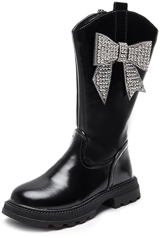 FM2018XSL Stivali Lunghi in Paillettes, Stivali Alti Autunno e Inverno, Stivali Antiscivolo da Principessa Per Bambini, Nero Stivali,EU36