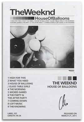 PALUCI Poster The Weeknd House of Balloons, Poster, Leinwand, Foto, Schlafzimmer, Musikposter, Album, Vintage-Musikposter und Kunstdrucke, dekoratives Geschenk für Zuhause, 30 x 45 cm, ungerahmter