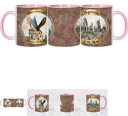 Taza de cerámica estampada con diseños Películas, literatura y películas -325 ml- Interior a color. Ideal como regalo microondas lavavajillas (HOGWARTS IS MY HOME)