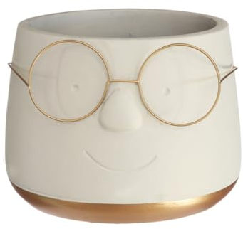 NaDeco Blumentopf mit Gesicht und Brille, in Zwei Farben und 4 Größen wählbar | Lustige Deko Pflanztöpfe | Übertopf | Blumentopf | Sukkulenten & Kakteen Topf, Farbe:Gold, Größe:Ø16 h.11.5 cm