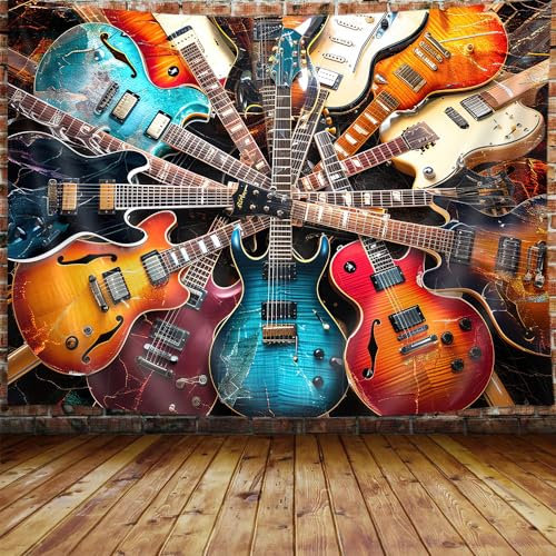 VEIGIKE Wandteppich mit coolem Musikgitarre-Thema, Rock-and-Roll-Musik-Tapisserie, Wandbehang für Männer, Jungen, Schlafzimmer, Hippie-Party-Dekorationen, Wandteppich, Poster, Studentenwohnheim,