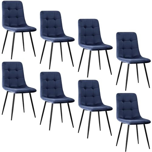 JIJIAN 8er Set Esszimmerstühle, Polsterstuhl Stühle mit Samtstoff und Schwarzen Metallbeinen, Küchenstühle mit 120 kg Tragkraft, Dunkelblau